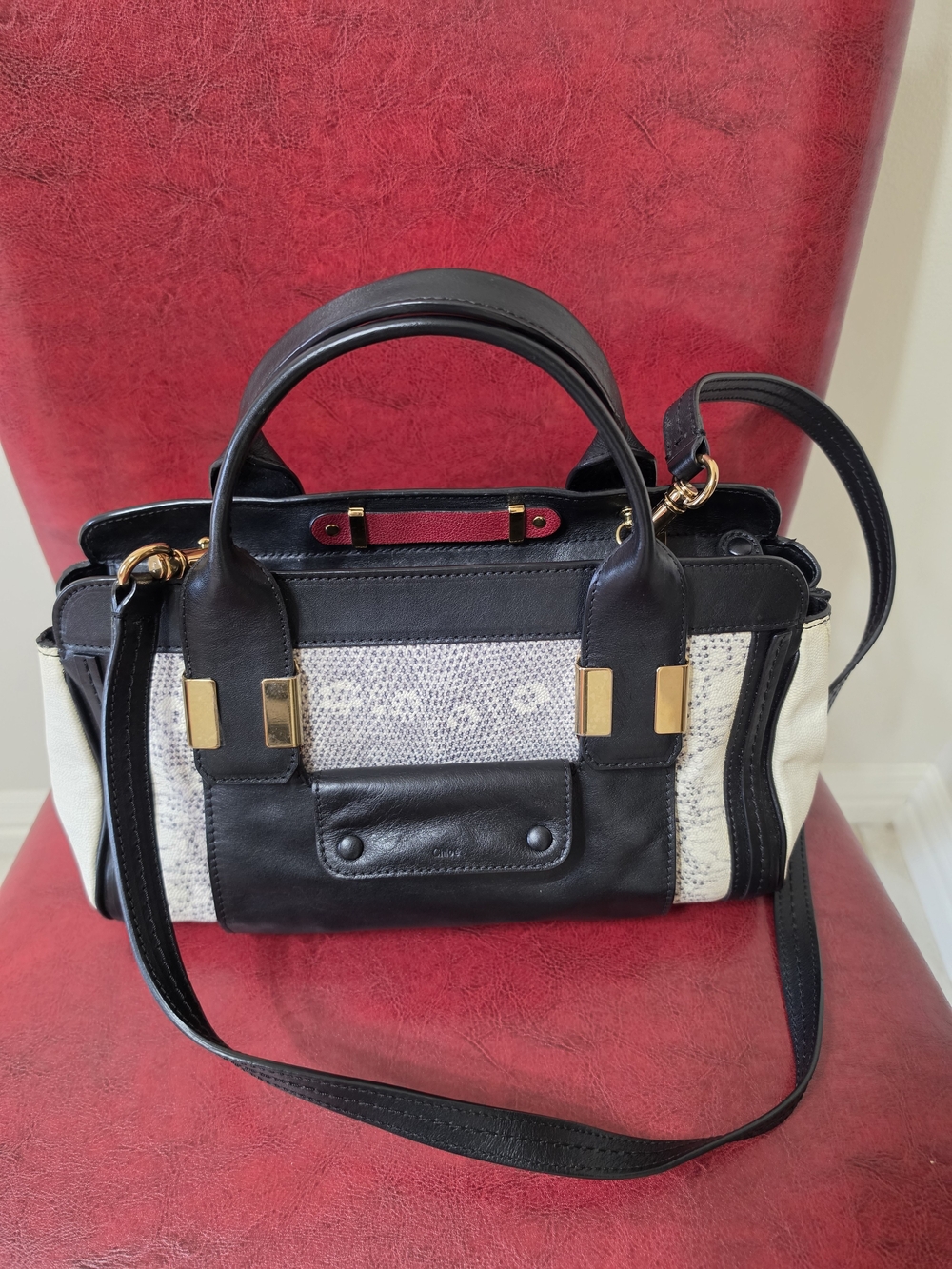 Chloe  Bag Vintage Black and White Leather-Accent Women's Satchel Bag